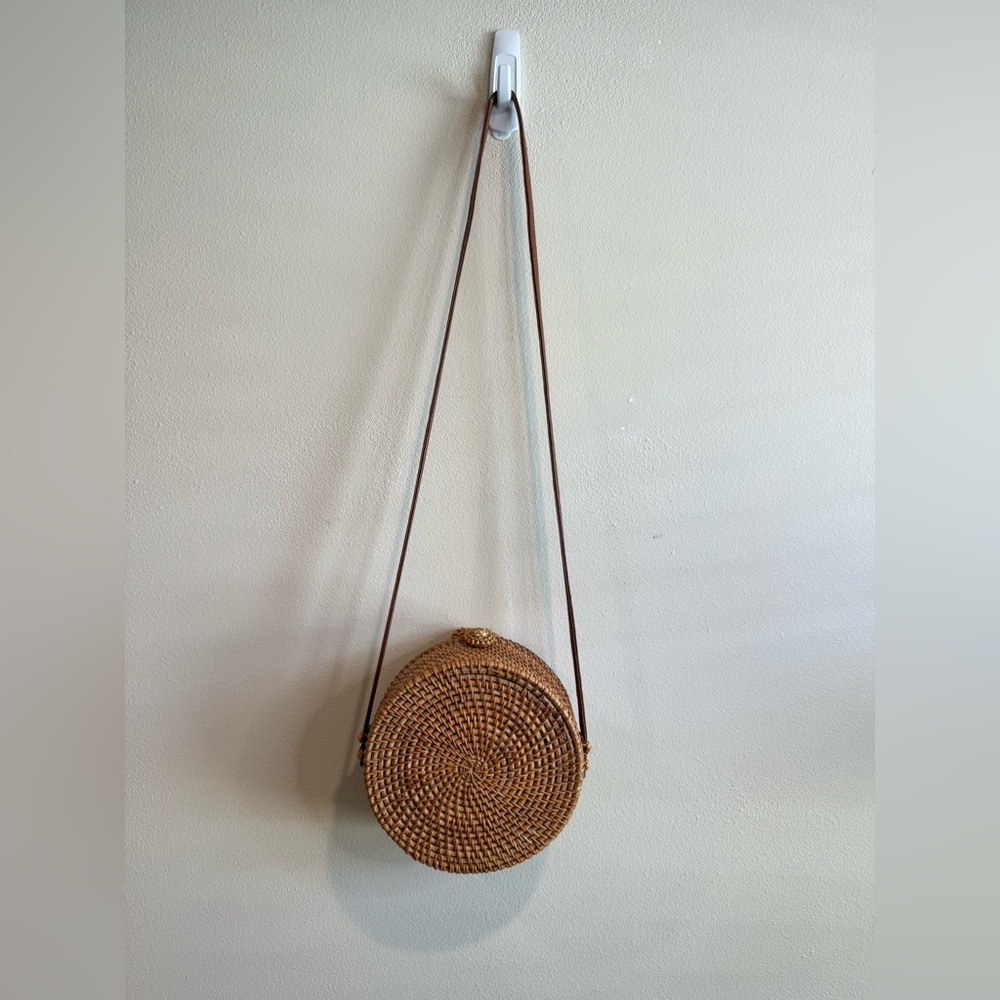 Brown Woven Round Crossbody Bag